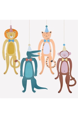 Meri Meri - Party Animal Decorations - Parti Hayvanları Asılan Süsler - 4 Adet Çok Renkli