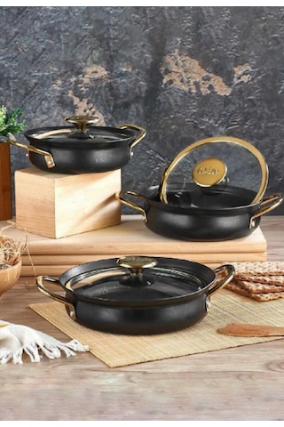 Oms Bakraç Granit Sahan Seti Siyah 3724