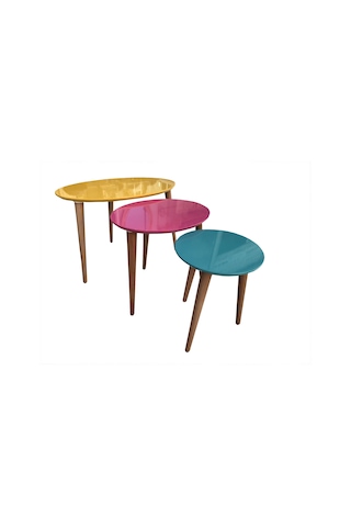 Zigon Sehpa Ahşap Kayın Retro Konik Ayak Model Üçgen Tabla 3 Renk Tabla ceviz ayak El Yapım