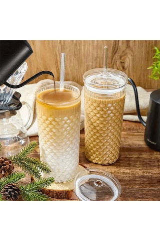 Squama Cam Kapaklı Borosilikat Soğuk Kahve Bardağı 650 Ml Şeffaf