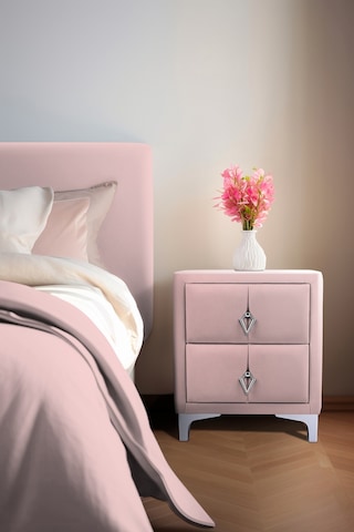 Harmony Silver Iki Çekmeceli Komodin- Yatak Odası Kumaş Döşemeli 2 Kapaklı Komodin Modeli Pembe