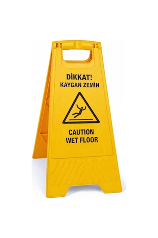 Üçtem Kaygan Zemin Uyarı Levhası Türkçe + İngilizce Katlanabilir Islak Zemin İkaz Tabelası Wet Floor Caution Sign Otel, Hastane, Avm Ve Ofis Kullanımı