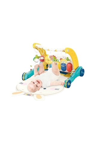 Bıb6015 -vardem Piyanolu 2 İn 1 Bebek Yürüteci Ve Tavşan Desenli Mavi Oyun Halısı
