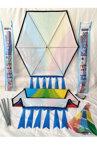 Kumaş Çerçeveli Altıgen Uçurtma - Rengarenk