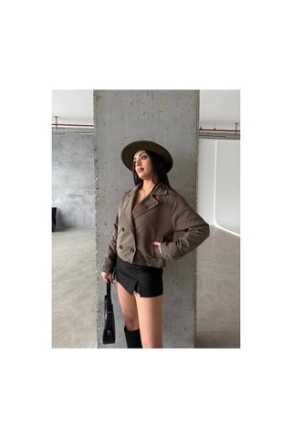 Meecy Kadın Viral Model Kısa Trençkot Haki Haki