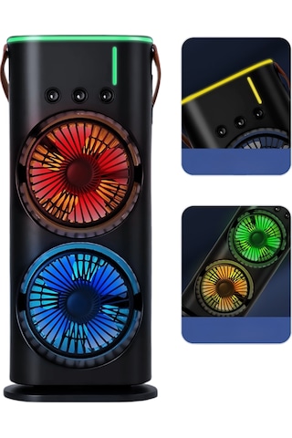 Çift Başlıklı Tnabilir Fan Rgb Işıklı Sprey Nemlendiricili Masaüstü Csmtex - 49 Serinletici Fan