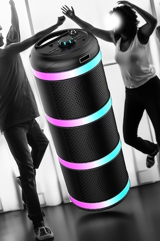 Thentech Partiler İçin Kablosuz Bluetooth 5.0 Bağlantılı Kablosuz Hoparlör Güçlü Kaliteli Ses Uzun Süre Şarj Siyah