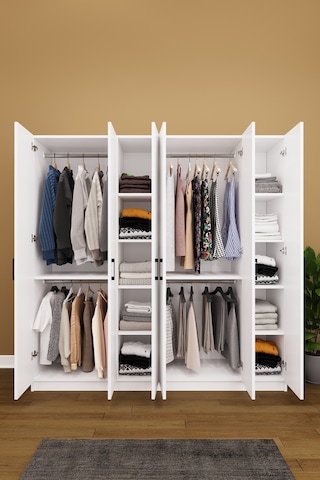 Asra Trend 6 Kapaklı Gardırop G-06 %100 MDF Çift Katlı Askılı Elbise Dolabı Beyaz