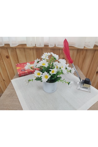Kır Papatyası Doğal Görünümlü Yapay Çiçek Beyaz Plastik Saksıda
