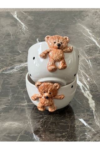 Meggdecor Teddy Bear 2 Adet Kabartma Kase 300ml Beyaz