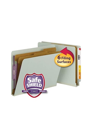 Safeshıeld Bağlantı Elemanları İle%100 Geri Dönüştürülmüş Uç Sekme Pressboard Sınıflandırma Dosya Klasörü, 2 Bölücü, 5 Cm Genişletme, Harf Boyutu, Gri/yeşil, Kutu Başına 10 26810
