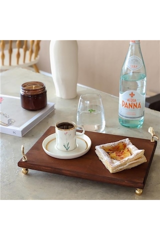 Akayev Ahşap 30x19 Cm Altın Ayaklı Ginkgo Sunum Tabağı Beyaz