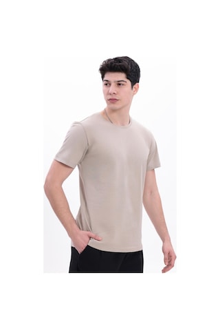 Freemen Erkek/unisex Bisiklet Yaka Basic Tişört %100 Pamuk-371 Bej