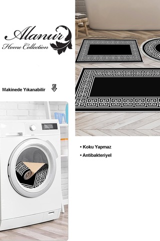 Dekoreko Kaymaz Taban Djt 3 Lü Banyo Paspas Takımı Yıldız Deri Karışık Modern 608m Siyah