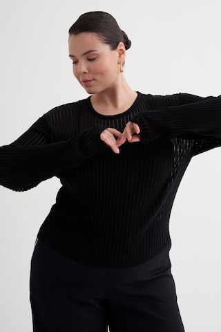 Transparan İnce Triko Bluz-6282 Siyah