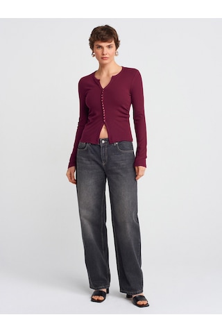 Dilvin 31548 Düğme Detaylı Büzgülü Top-bordo Bordo