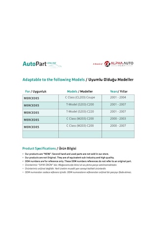 Mercedes C Class CL203, W203,S203 için Yakıt Hortumu