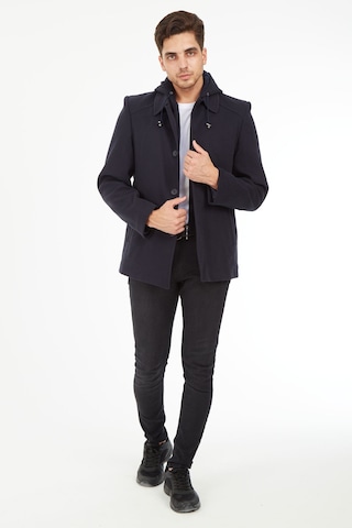 Sposo 1704 Çıkma Kapşonlu Yün Kaşe Lacivert Erkek Kaban Lacivert