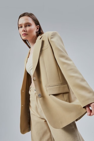 Kadın Oversize Düz Kesim Astarlı Dokuma Blazer Ceket Haki