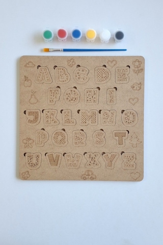 Çocuklar İçin Zeka Ve Beceri Geliştiren Harfler Ahşap Boyama Puzzle Seti