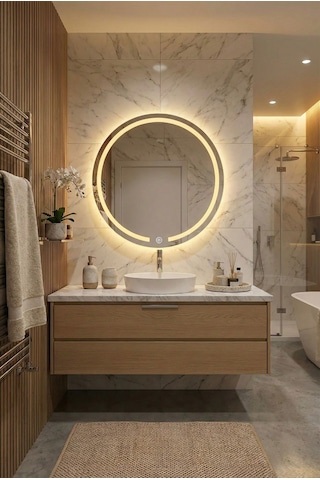 70 Cm Led Işıklı Yuvarlak Ayna - Modern Dokunmatik Banyo Aynası Cam