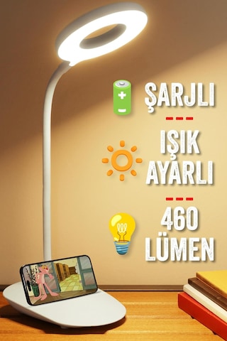 2li Set Şarjlı Masa Lambası + Kronometreli Öğrenci Saati Renk Ayarlı Ders Çalışma Okuma Lambası Q3 Diğer