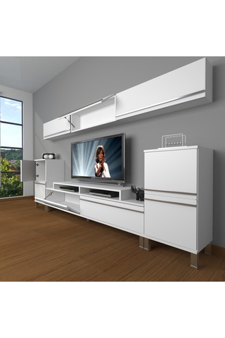 Decoraktiv Ekoflex 9 Mdf Krom Ayaklı Tv Ünitesi Tv Sehpası Beyaz