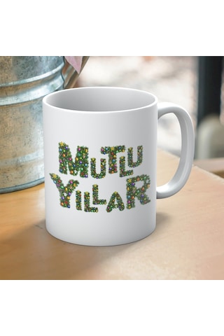 Mutlu Yıllar Yazılı Yılbaşına Özel Hediyelik Kupa Bardak Beyaz