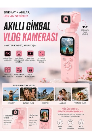 Qstar 4k Profesyonel Vlog Kamerası Pembe 330 Döner Lensli Dijital Video Kamera Yüksek Stabilizasyon