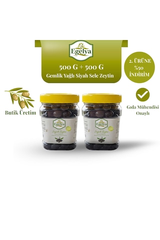 Egelya Gemlik Yağlı Siyah Sele Zeytin 500 G + 500 G Zeytin Paketi Doğal Fermente Katkısız