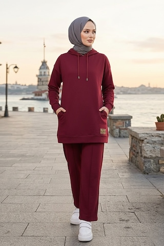 Bestenur Çift Cepli Kapüşonlu İkili Takım 1668 - Bordo