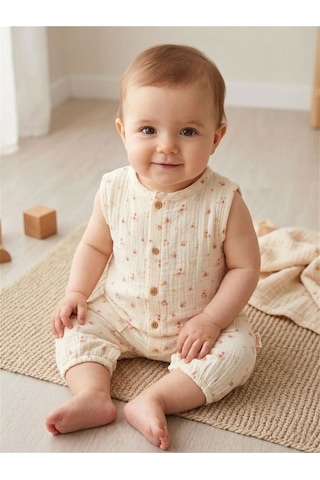 Baby Kız Bebek Rose Dream Theme Müslin Atlet Tulum Krem 55023 Krem