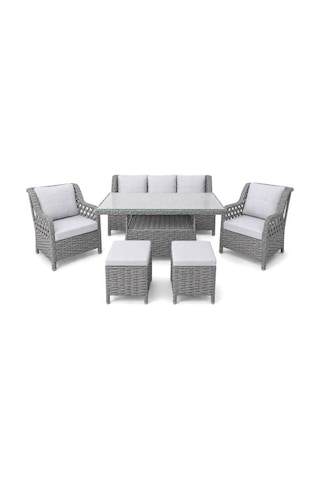 Niron Grand 3'lü Rattan Alüminyum Bahçe Oturma Grubu Gri - Temperli Cam Set 3+1+1+puf