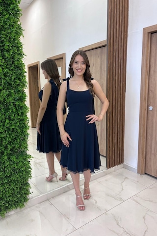 By Saygı Kadın Omuzu Bağcıklı Astarlı Kısa Elbise-41305 Lacivert