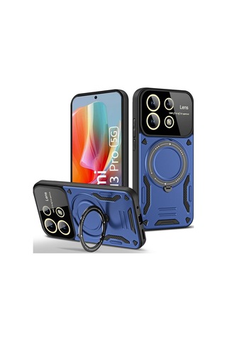 Redmi Note 13 Pro 5g Kılıf Manyetik Standlı Joy Lens Premium Tank Silikon Kapak - Lacivert Lacivert