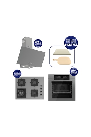 Ferre Pizzart & Fryart QEP65CPR+SC408-WFA+D088-SA - 65 CM OCAK Ankastre Set Gri