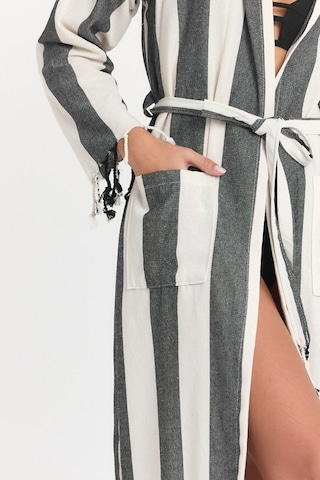 Mulberry Striped Peştemal Bornoz Banyo Ve Plaj Elbisesi Siyah