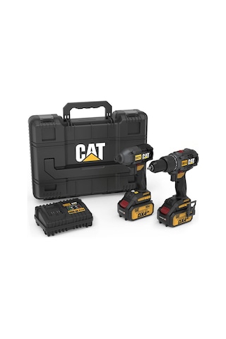 Cat DX12K.2 18Volt/4.0Ah Li-ion Çift Akülü Kömürsüz Profesyonel Şarjlı Darbeli Matkap + Dx71.2 Kömürsüz Darbeli Tornavida Kombo Set