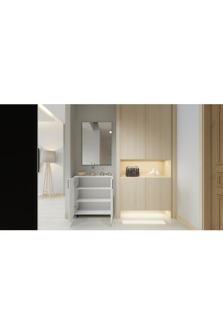 Kapaklı Raflı Ayakkabılık - 85 90 Beyaz Çok Amaçlı Dolap Beyaz
