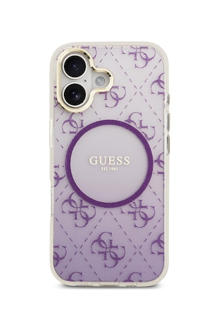 Apple Uyumlu iPhone 17 Kılıf Guess Lisanslı M-safe Özellikli 4g Desenli Simli Silikon Kapak Mor Mor