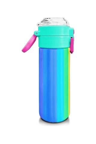 Coral High Kids Renkli Çizgili Desenli Pipetli Ve Direkt İçim Çelik Termos 500 Ml 31873 Çok Renkli