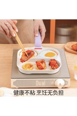 Hangfox Mini İki Delikli Teflon Sız Tava - Kahvaltı Yumurta Omlet Burger Pişirme - Elektrik Ocak Uyumlu - Beyaz/pembe Beyaz - Pembe