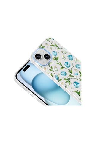Apple iPhone Uyumlu 14 Kılıf Kamera Korumalı Desenli Zore Klip Kapak - Mavi Lale -