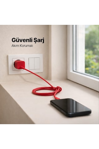 Ttec Smartcharger Gan 45W Avs PD Seyahat Hızlı Şarj Aleti + USB-C - USB-C 3A 120 CM Kablo Neon Kırmızı