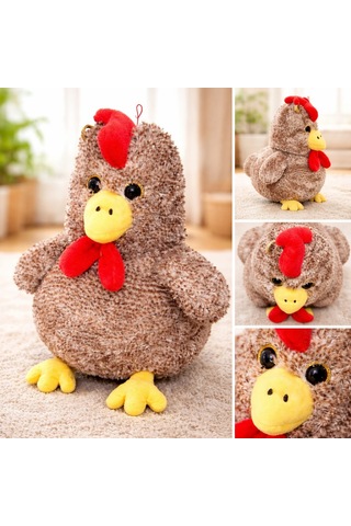 Sesli Öten Çilli Horoz Peluş 30 Cm Açık Kahverengi