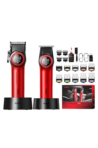 Vgr 001 Ve 977 2 Li Set Profesyonel Berber Makinası, Kablosuz Kuaför Sıfır T Ağız Makina Seti, Led Ekranlı Dlc Kaplama Bıçaklı 100 Dk