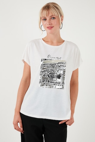 Lela Baskılı Bisiklet Yaka Regular Fit Bayan T Shirt 6671000 Ekru
