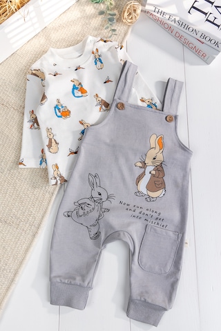 Babymod Tavşan Fiğürlü 2'li Erkek Bebek Salopet Tulum Gri