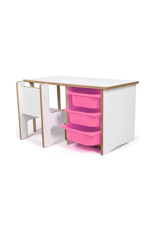 Industrial Living 3 Çekmeceli Çocuk Etkinlik Masası - Beyaz Mdf - Pembe
