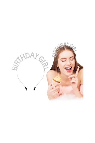 Kristal Taşlı Gümüş Birthday Girl Yazılı Doğum Günü Parti Tacı 19x11 Cm Diğer